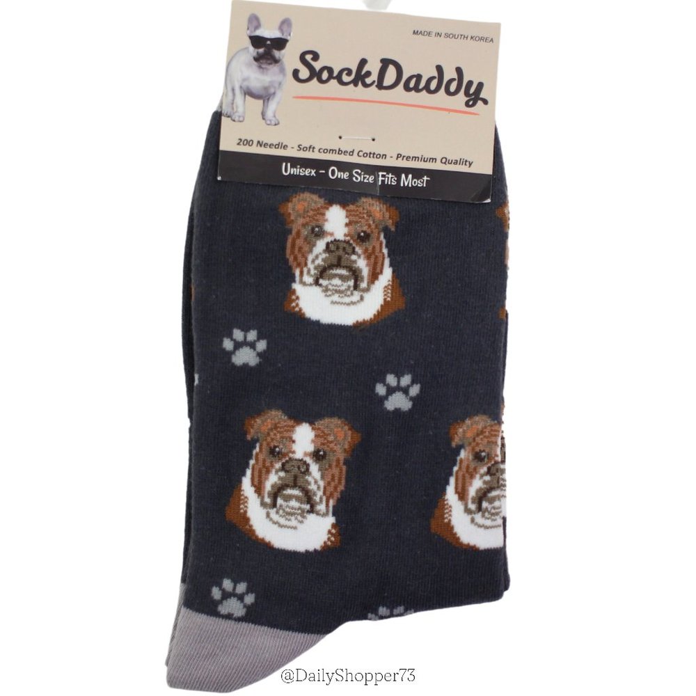 Sock Daddy by E & S Pets Unisex Bulldog Patterned Gray Crew Socks